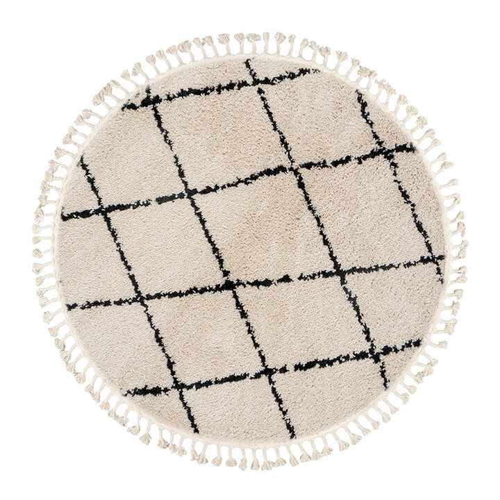 Tapis rond à poils longs - Grand Lines Weave Crème/Noir - 1