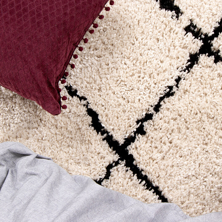 Tapis rond à poils longs - Grand Lines Weave Crème/Noir - 5