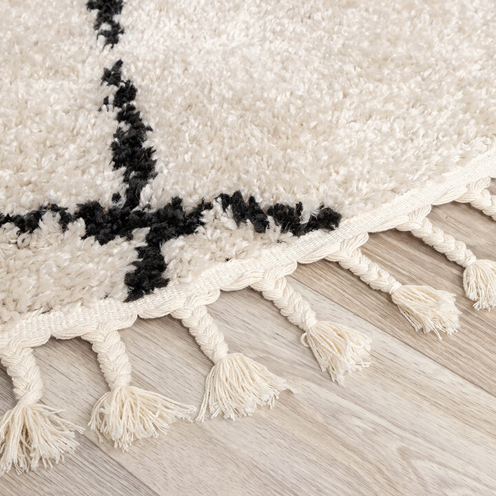 Tapis rond à poils longs - Grand Lines Weave Crème/Noir - 6