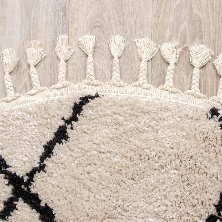 Tapis rond à poils longs - Grand Lines Weave Crème/Noir - 7