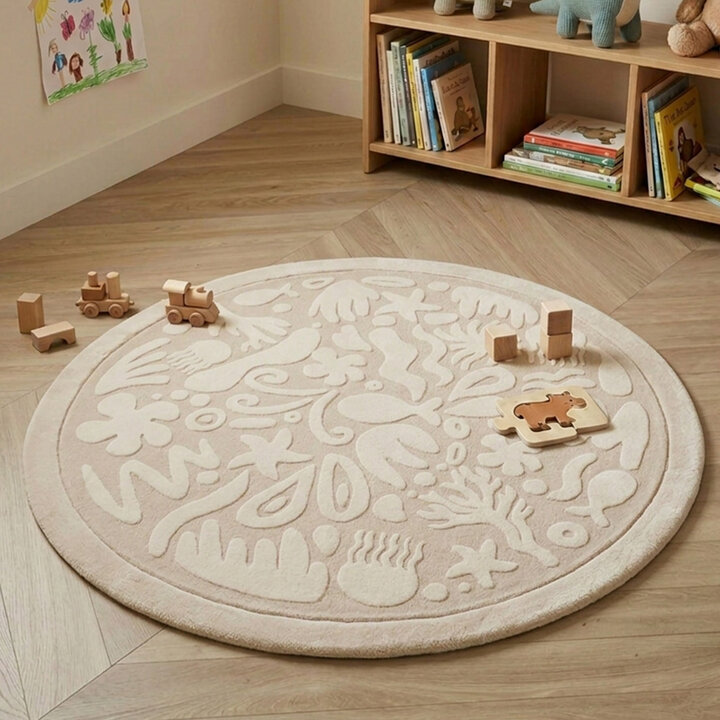 Tapis de jeu rond lavable - Flo Beige