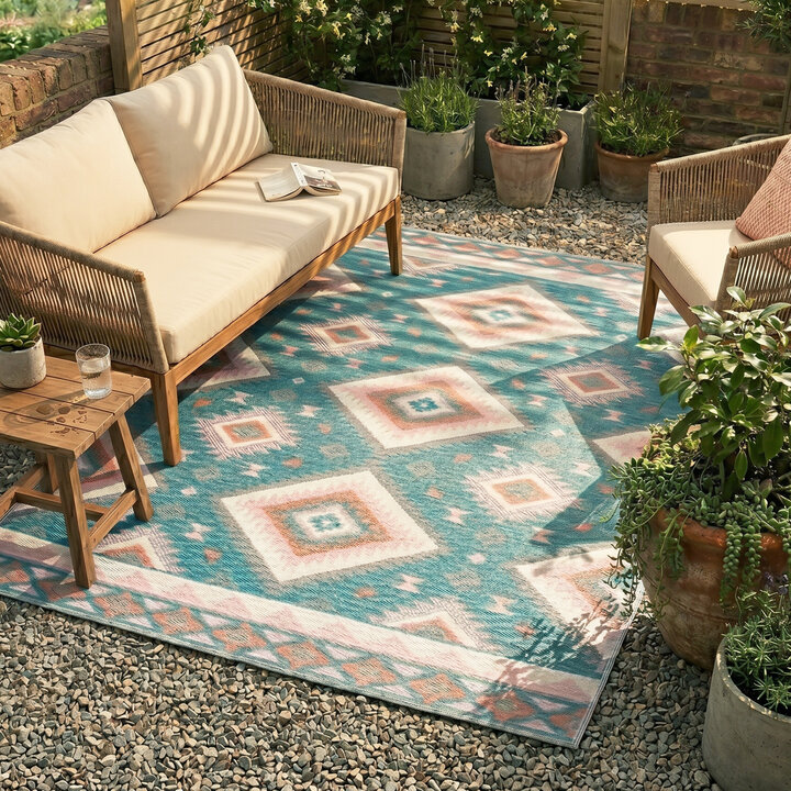 Tapis d'extérieur bohème - Vedra Aztec Bleu