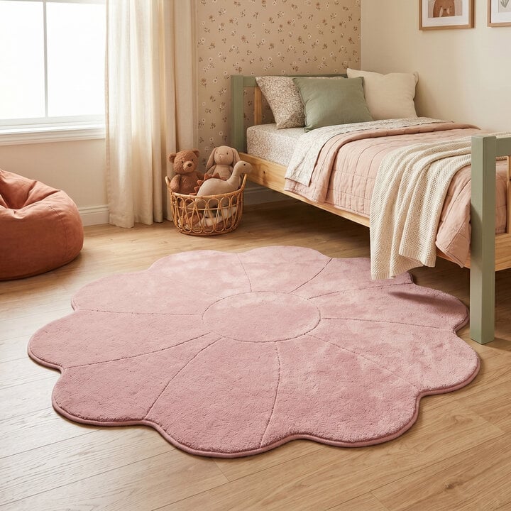 Tapis Enfant Lavable – Coco Fleur Rose Foncé
